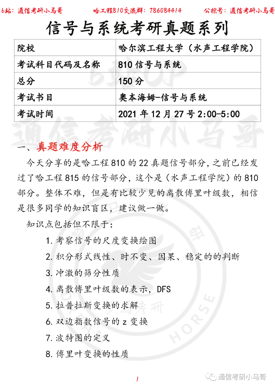 【哈工程810-水声工程学院】22年考研真题及解析-梦马考研