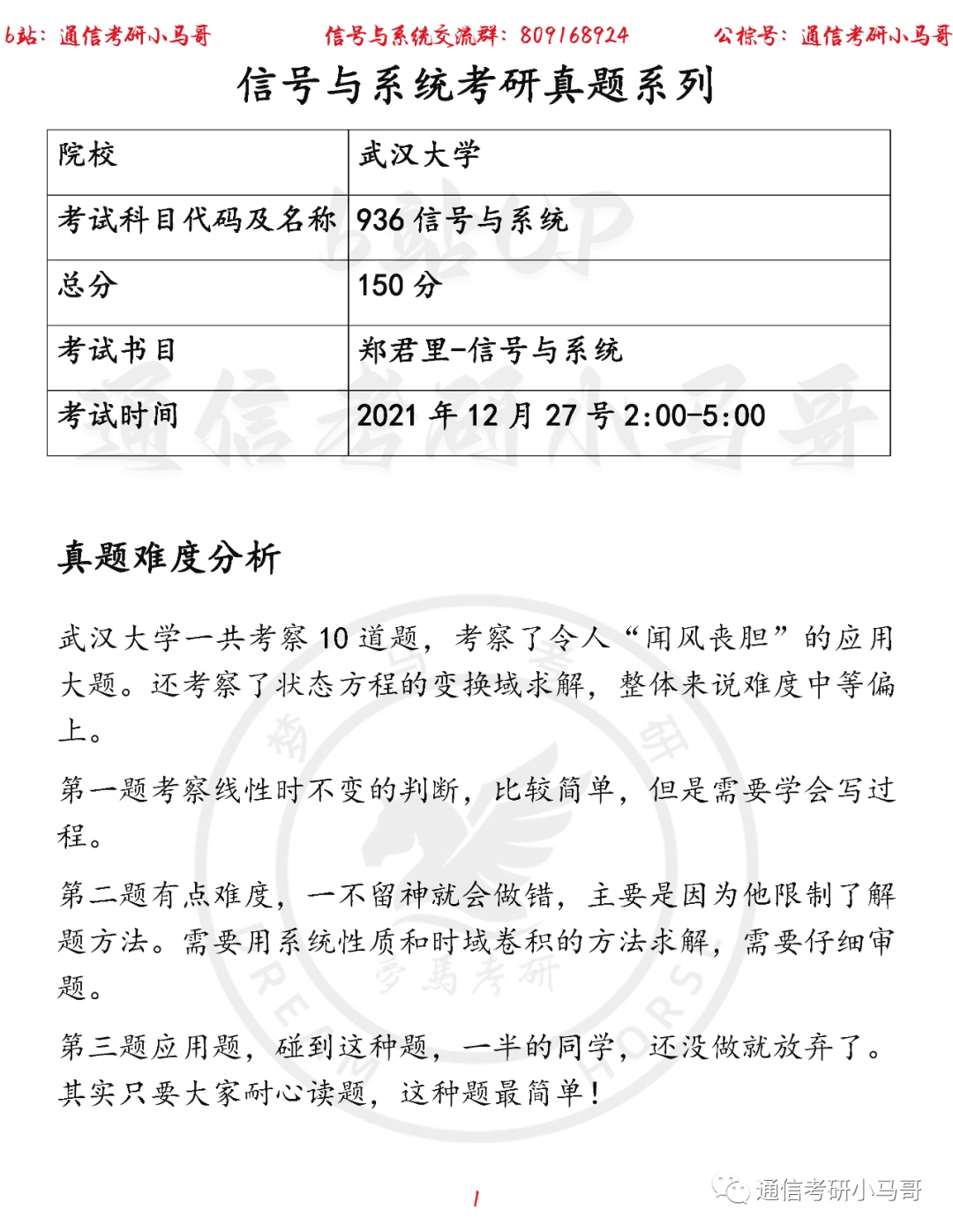 【武汉大学936】22年考研真题及解析-梦马考研